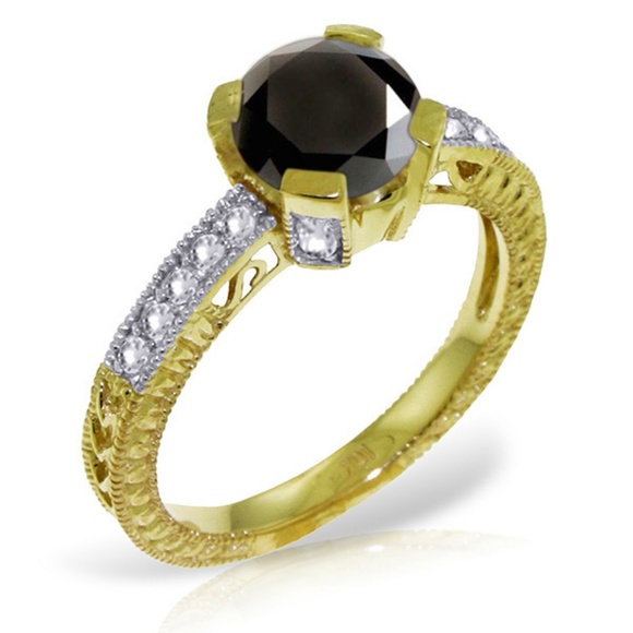 Natural Black Diamond and White Diamond Engagement Ring  GOLD RING WITH NATURAL WHITE/BLACK DIAMONDS